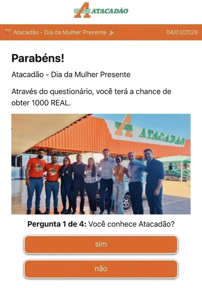 Promoção do Atacadão que promete R$100 no Dia da Mulher é falsa, alerta empresa