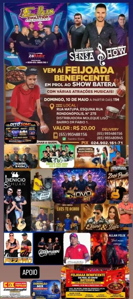 Feijoada Beneficente reúne atrações para ajudar músico Show Batera